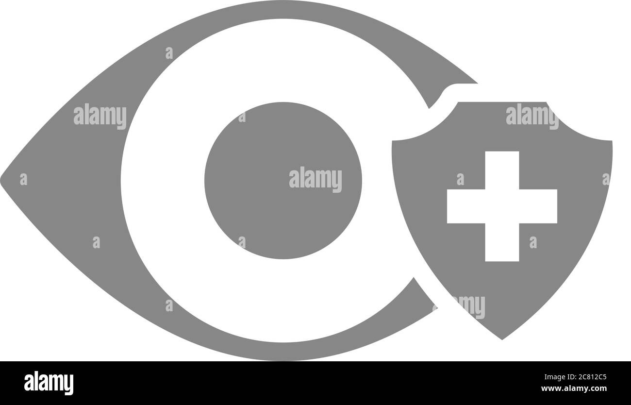 Healthy eye protectetion grey icon. Eye treatment, first aid for visual