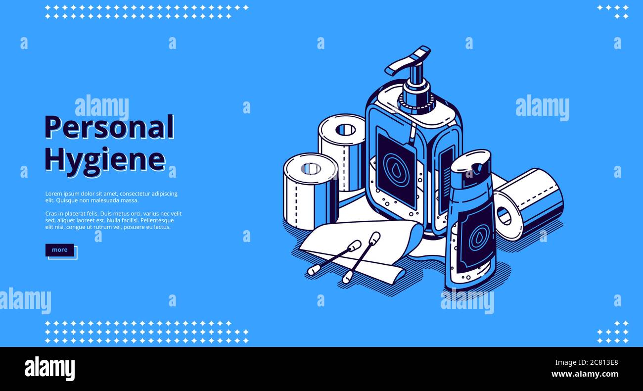 Personal hygiene banner. Bathroom items for keep clean and health care