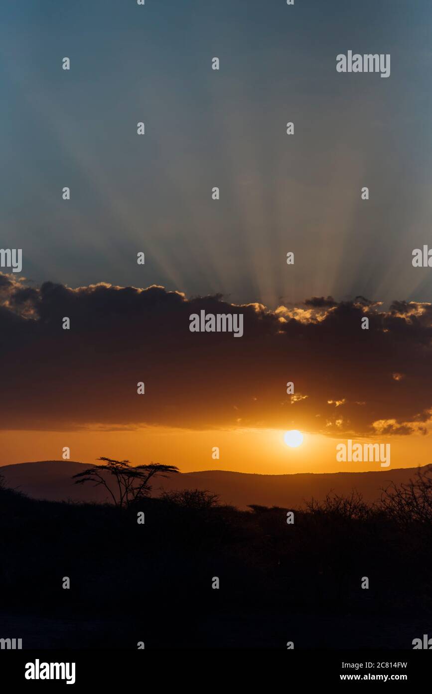 Beautiful vibrant sunrise at Awash National Park, in Afar Region, Northern Ethiopia Stock Photo