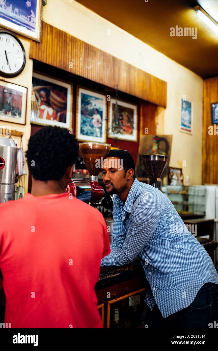 Tomoca Cafe and Coffee Shop in Addis Ababa, Ethiopia Stock Photo