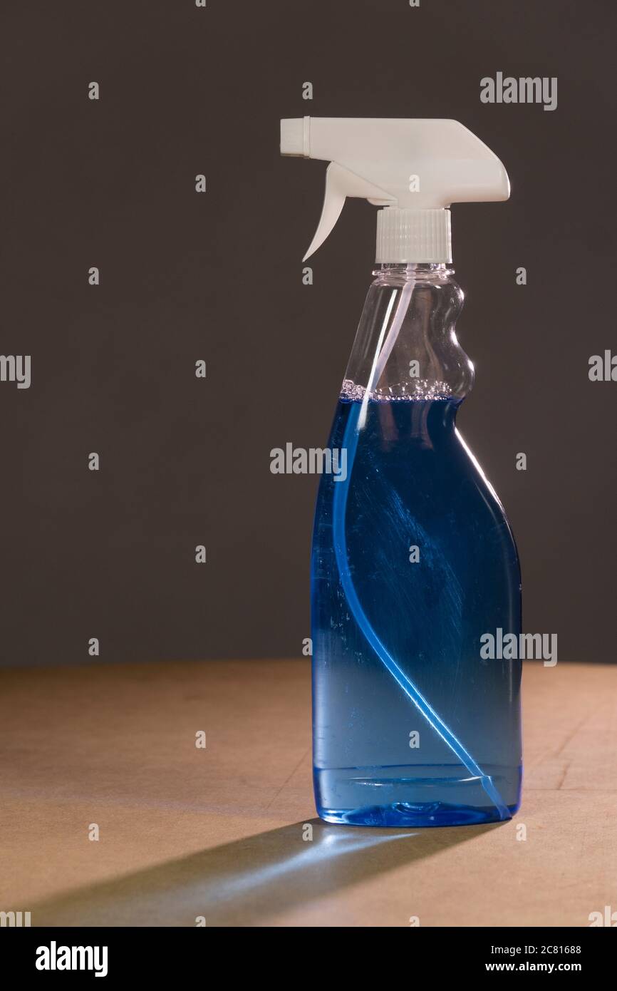 Blue Glass Cleaner Spray Spraying Dispersion Pulverizer Atomizer Stock Photo