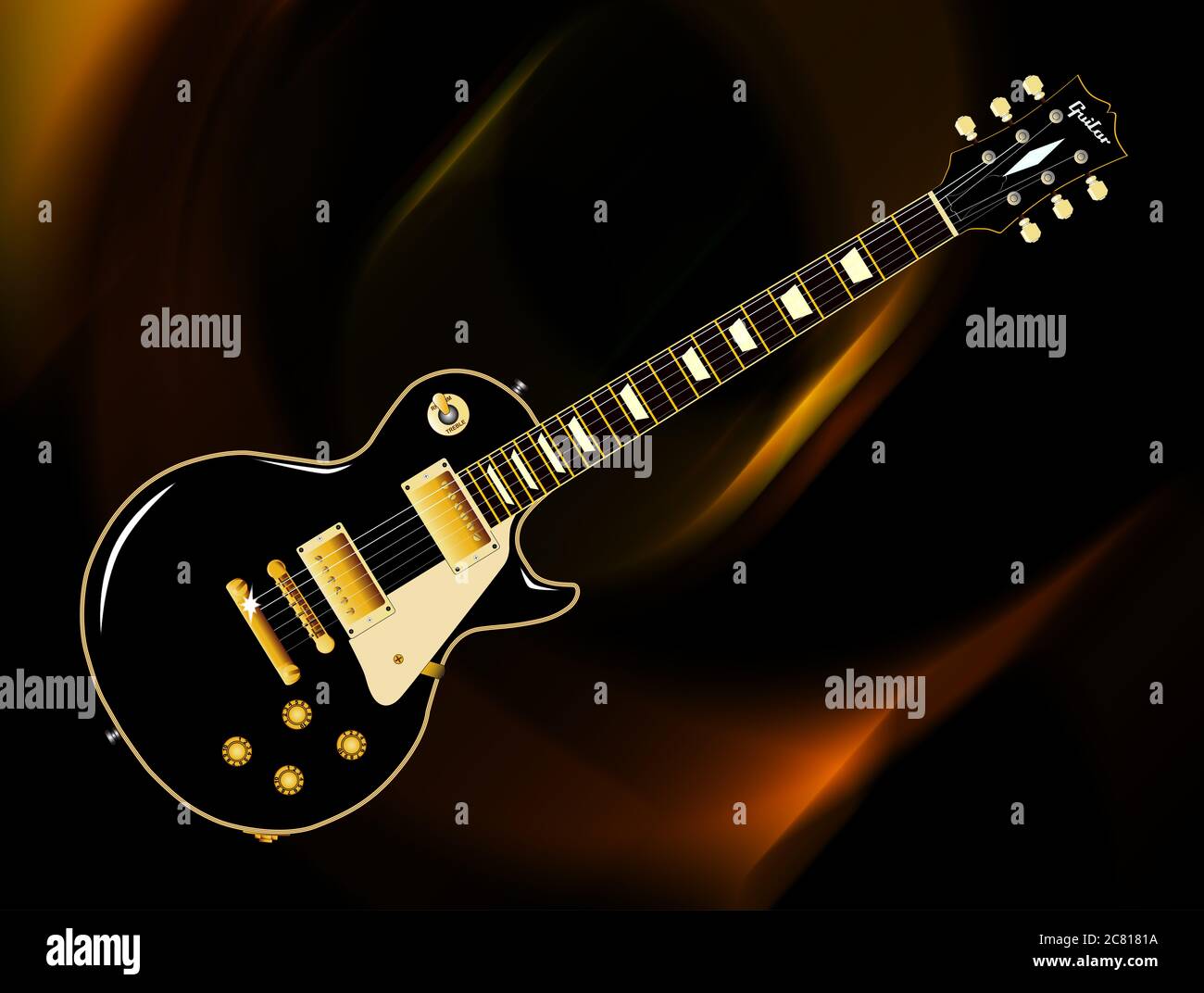 The definitive rock and roll guitar in black, isolated over a black background. Stock Photo