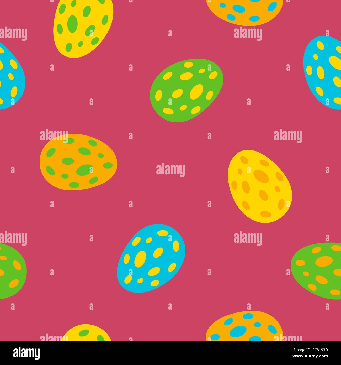 Seamless pattern with colorful eggs on red background. Flat style vector illustration Stock Vector