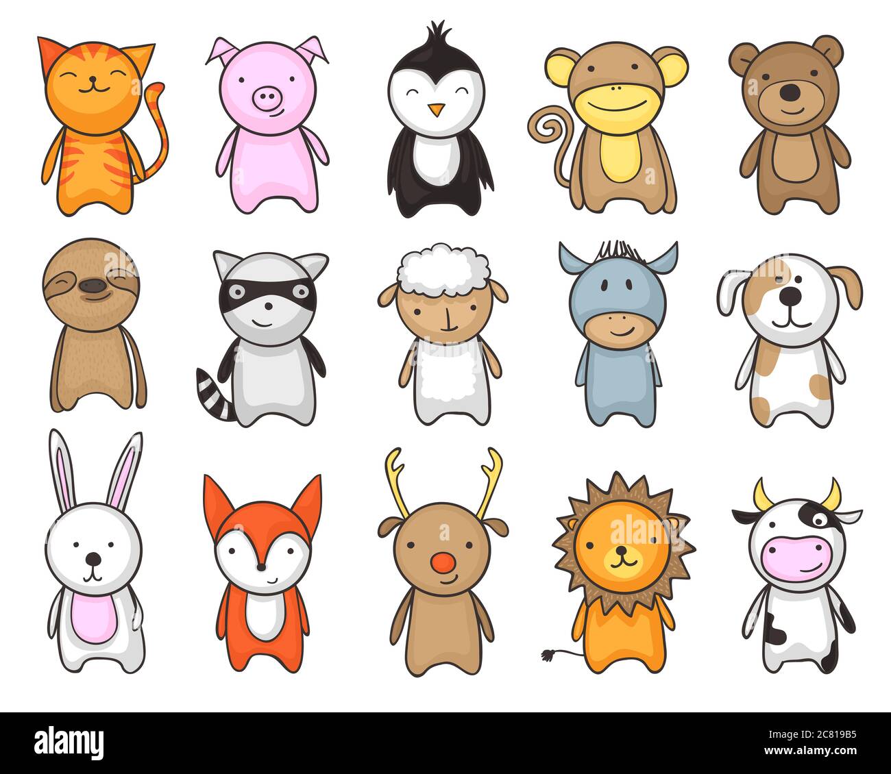 Simple and childish drawing of cute toy animals for kids Stock ...