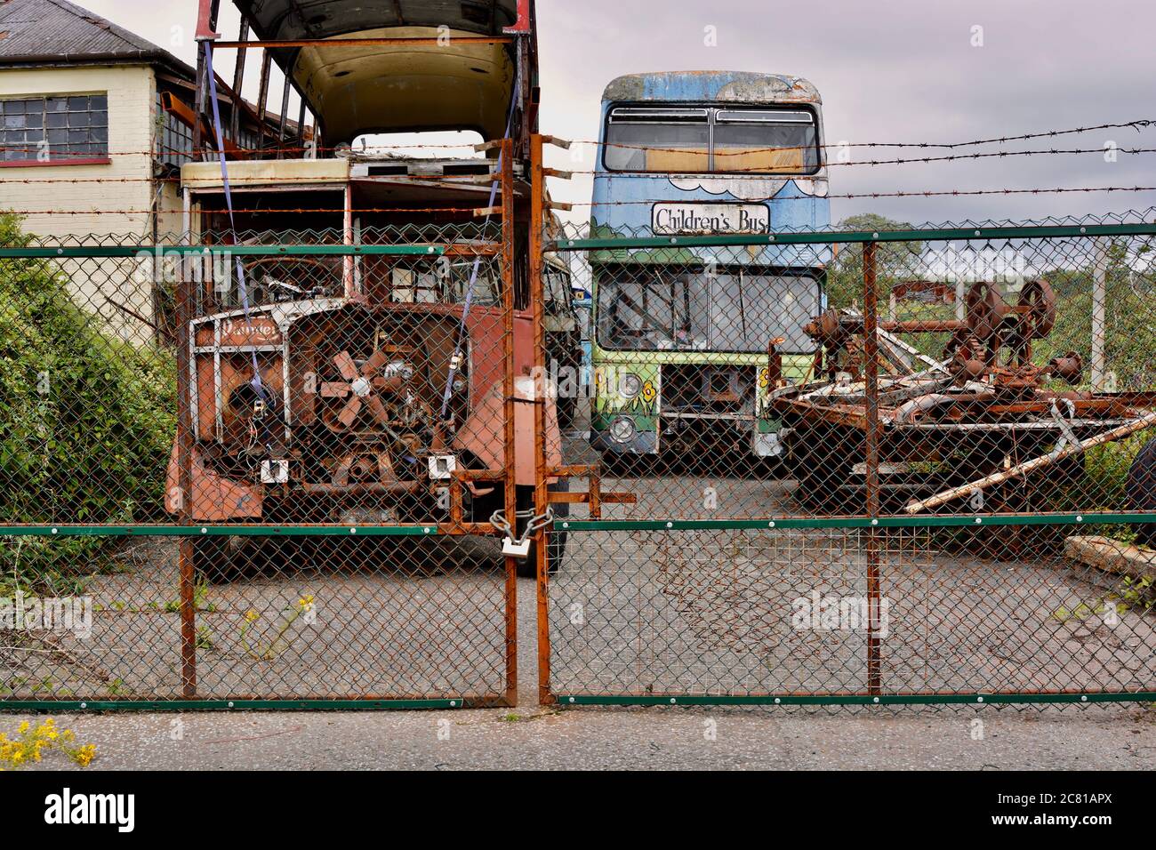 Barry, Vale of Glamorgan / Wales - July 10 2020. A local public transport preservation society stores their old buses ready for restoration Stock Photo