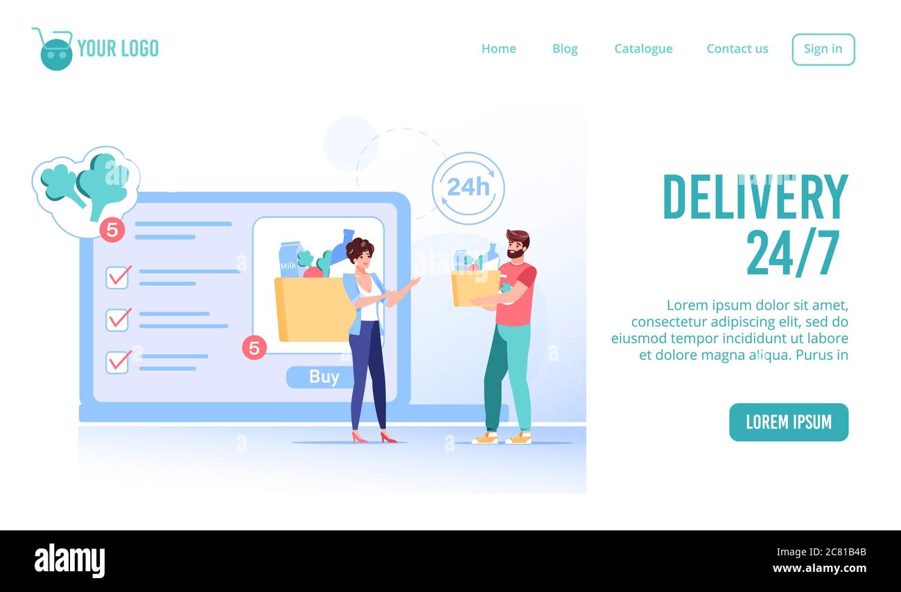 Grocery food online order delivery service webpage Stock Vector Image