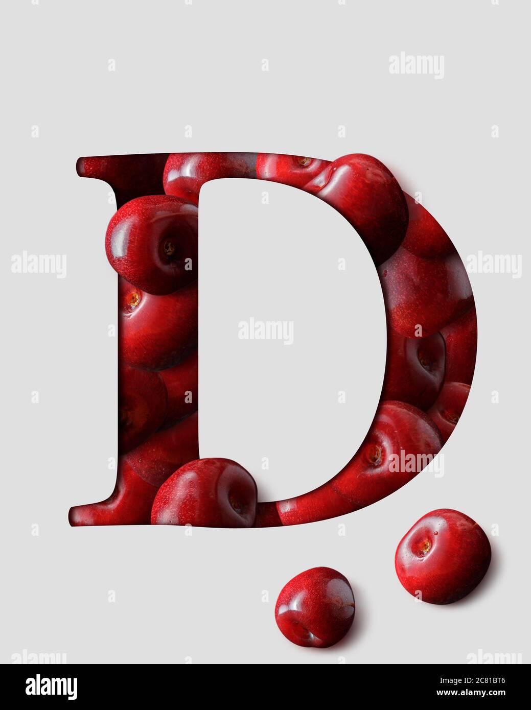 Letter D from english alphabet created from cherries. 3D cherry letter with  shadow behind a light gray paper Stock Photo - Alamy