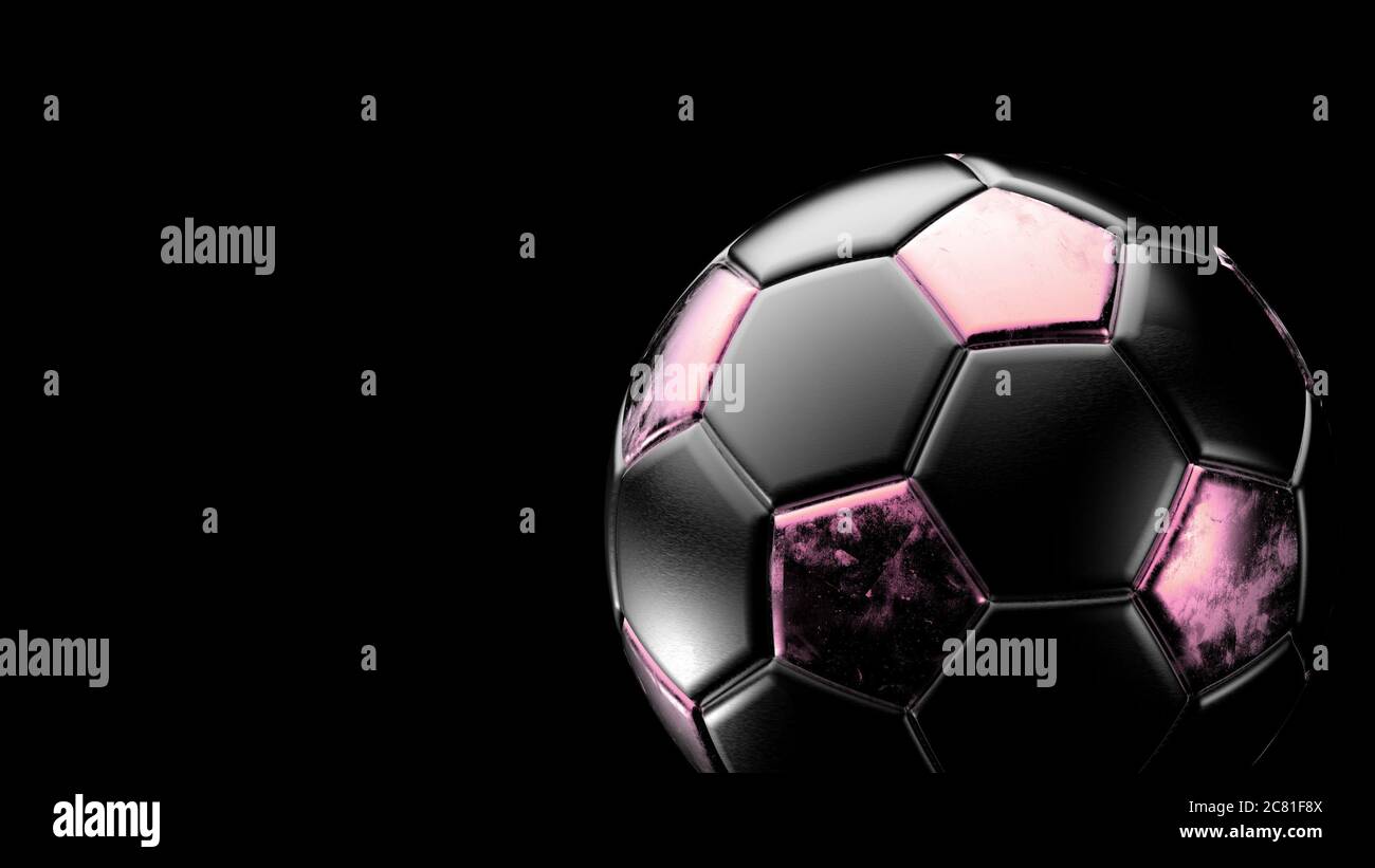 pink and black soccer metal ball isolated on black background. Football ...
