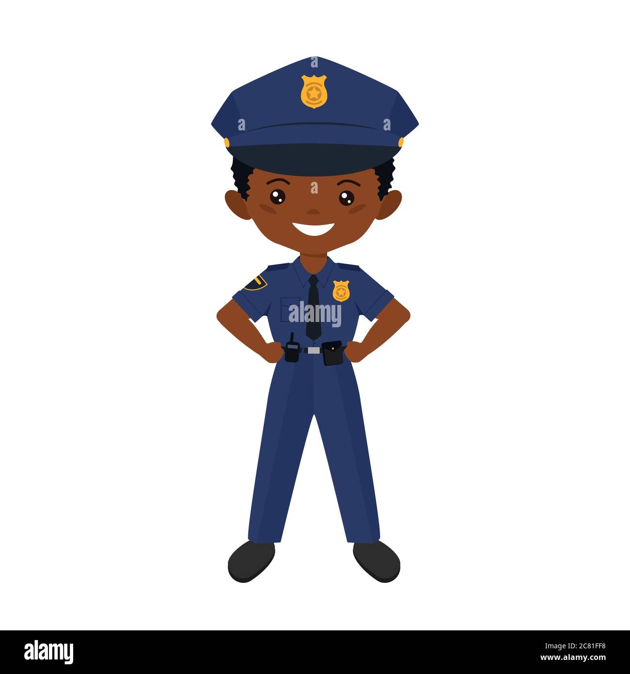 Chibi boy character in police uniform. Professions for children. Flat  cartoon style. Vector illustration Stock Photo - Alamy