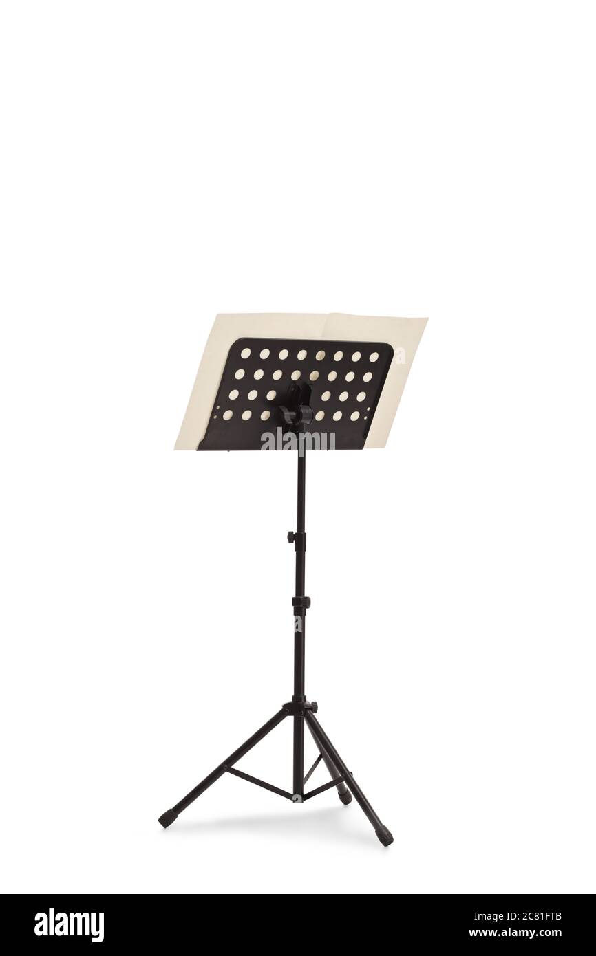 Studio shot of a musical notebook on a stand isolated on white background Stock Photo