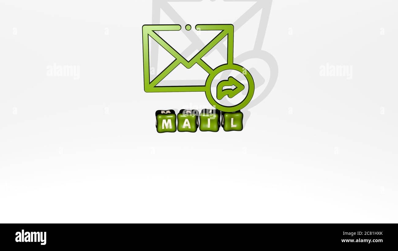3D graphical image of MAIL vertically along with text built by metallic ...