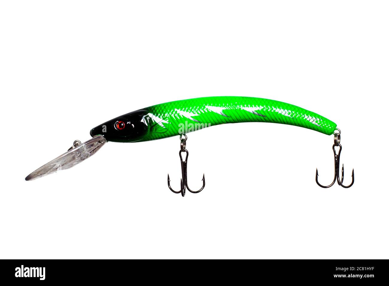 Green modern fishing tackle for spinning on white background, isolate, wobbler Stock Photo Alamy
