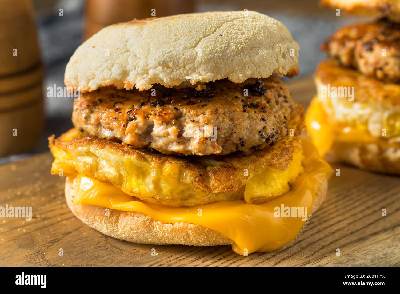 Homemade Breakfast Sausage Patty Sandwich with Eggs and Cheese Stock Photo Alamy
