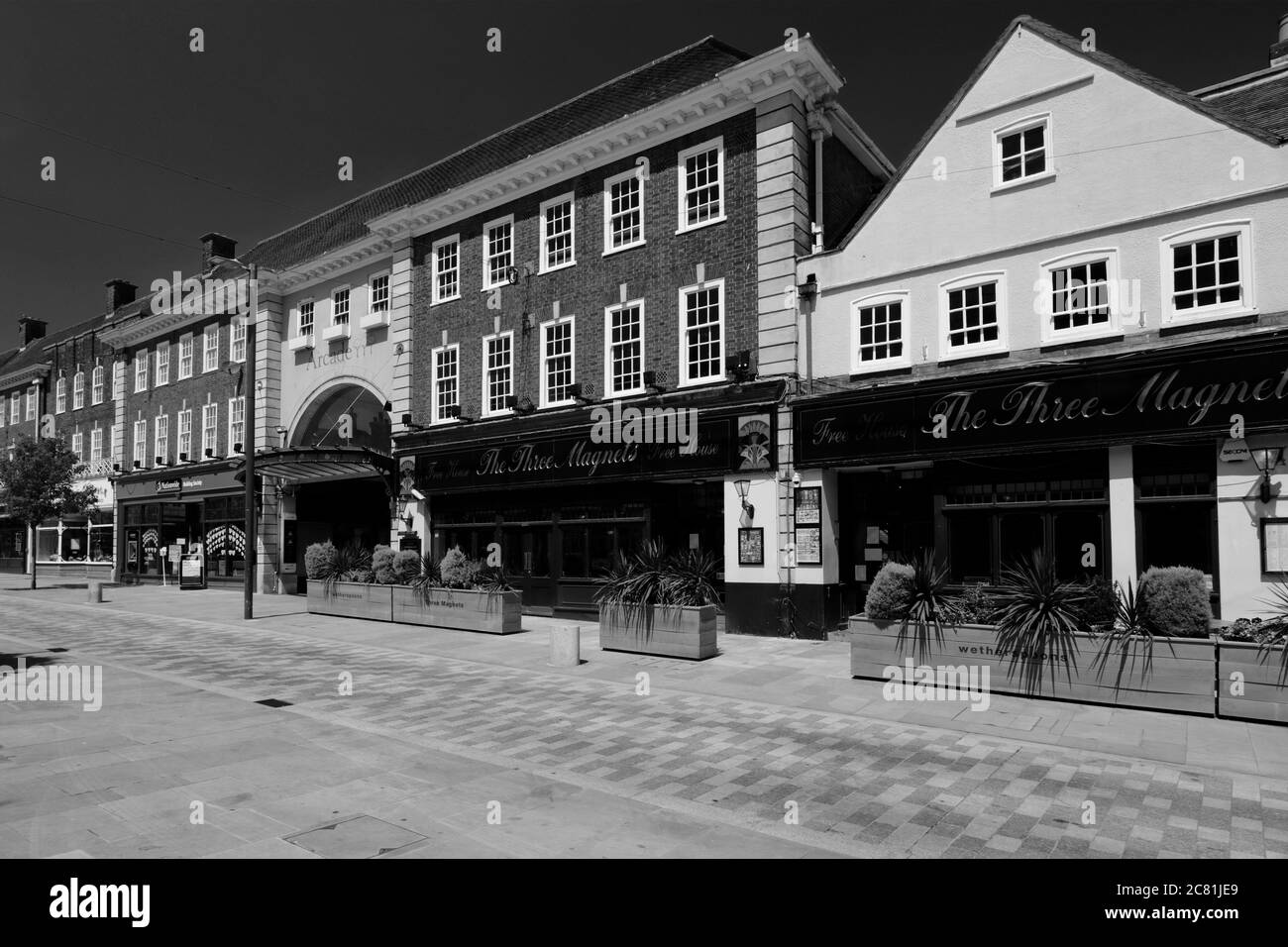 Shops in the Town centre of Letchworth Garden City, Hertfordshire County, England, UK Stock Photo