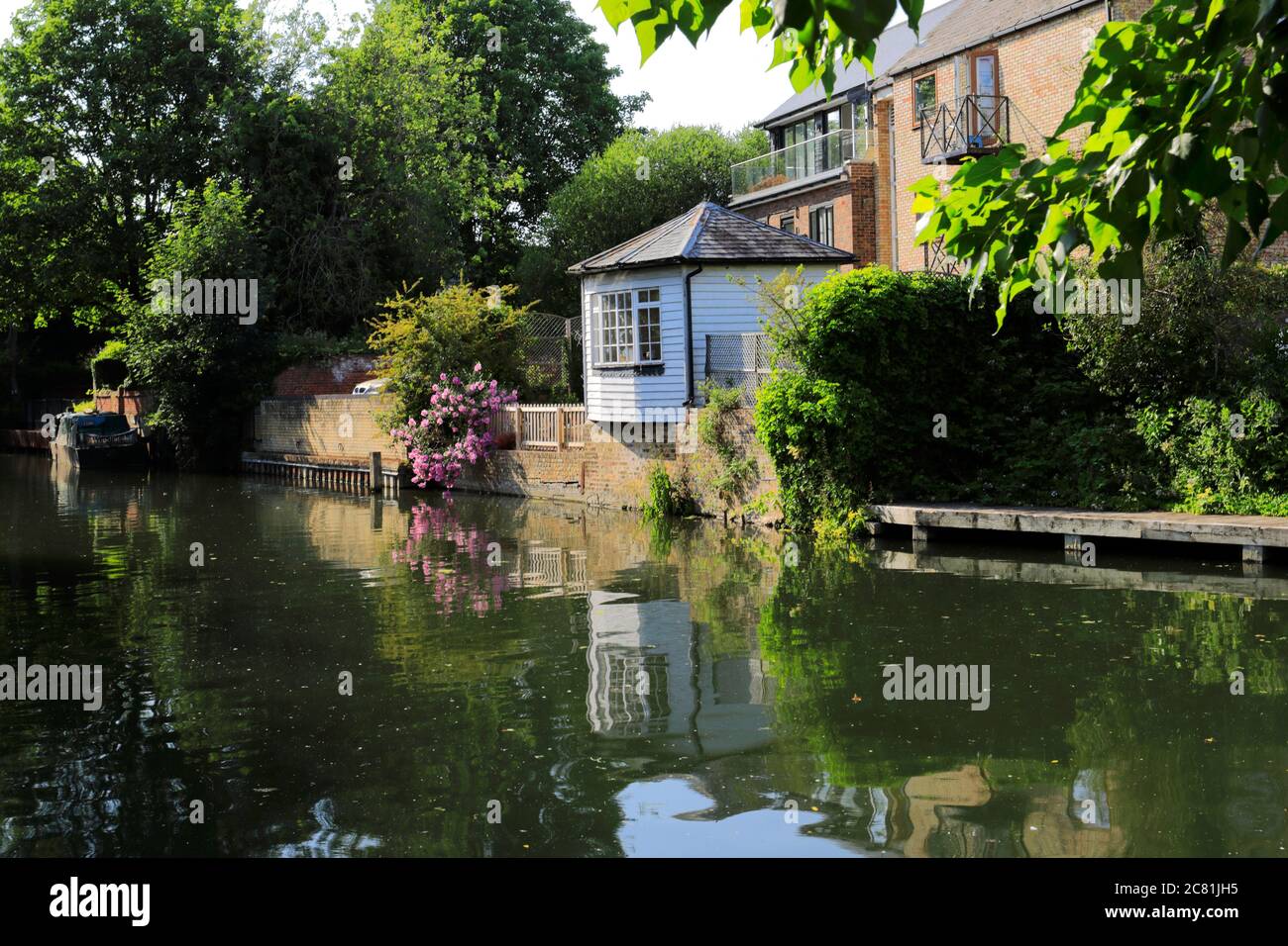 Summer view of one of the Gazebos on the  River Lea, Ware town, Hertfordshire County, England, UK Stock Photo