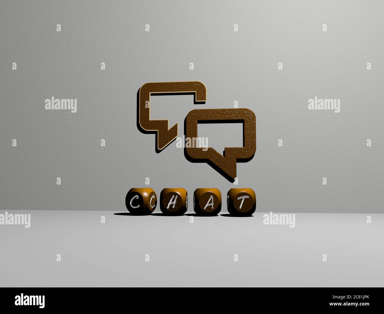 3D representation of chat with icon on the wall and text arranged by ...