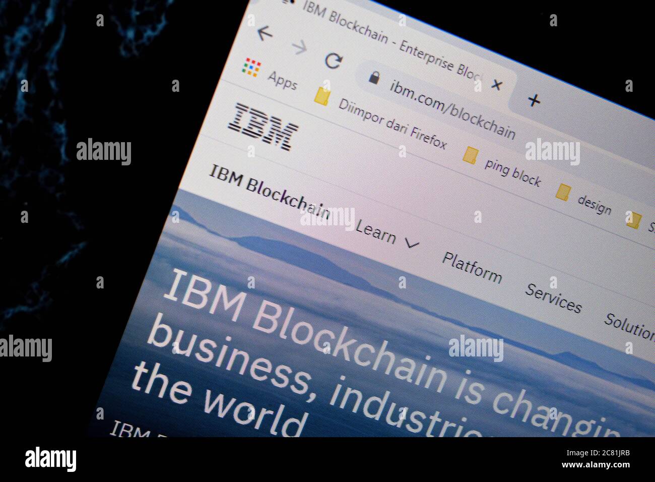 IBM Blockchain World Wire website home page on computer screen. Bekasi, July 21 2020 Stock Photo