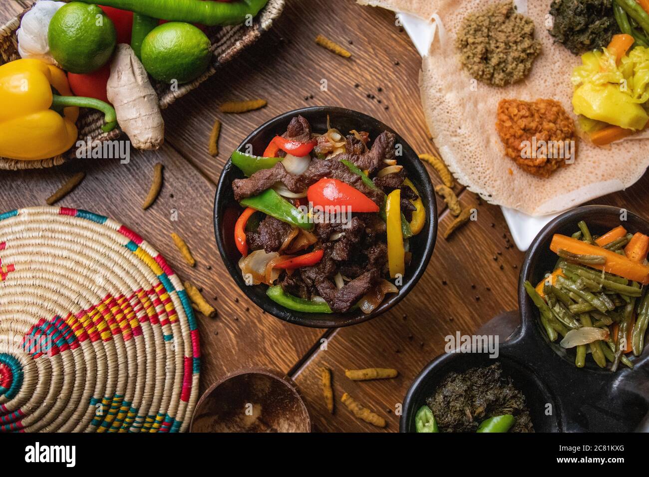 High angle shot of the Ethiopian delicious Derek Tibs meat dish Stock Photo