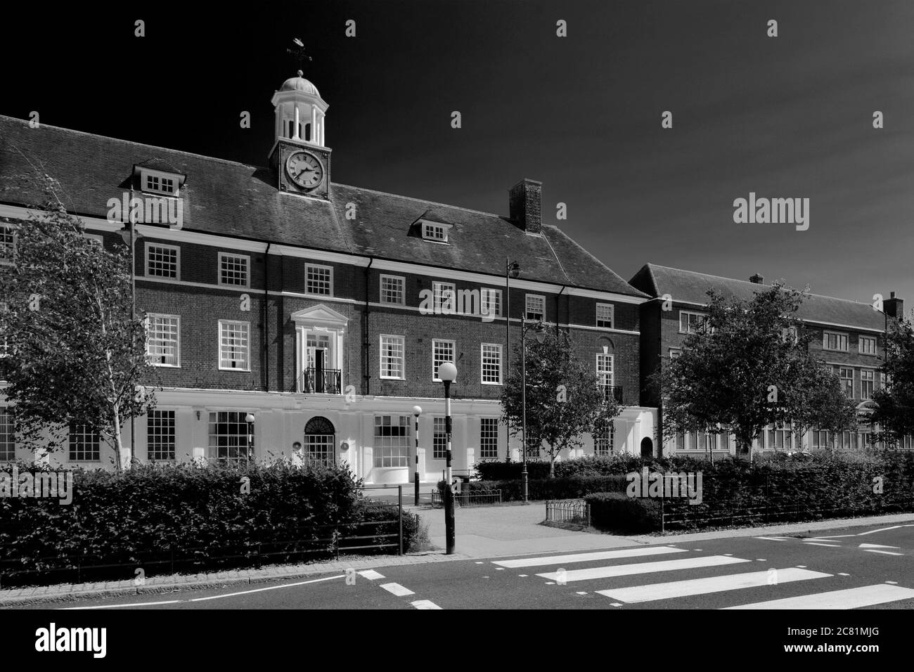 Buildings along Broadway Gardens, Letchworth Garden City, Hertfordshire