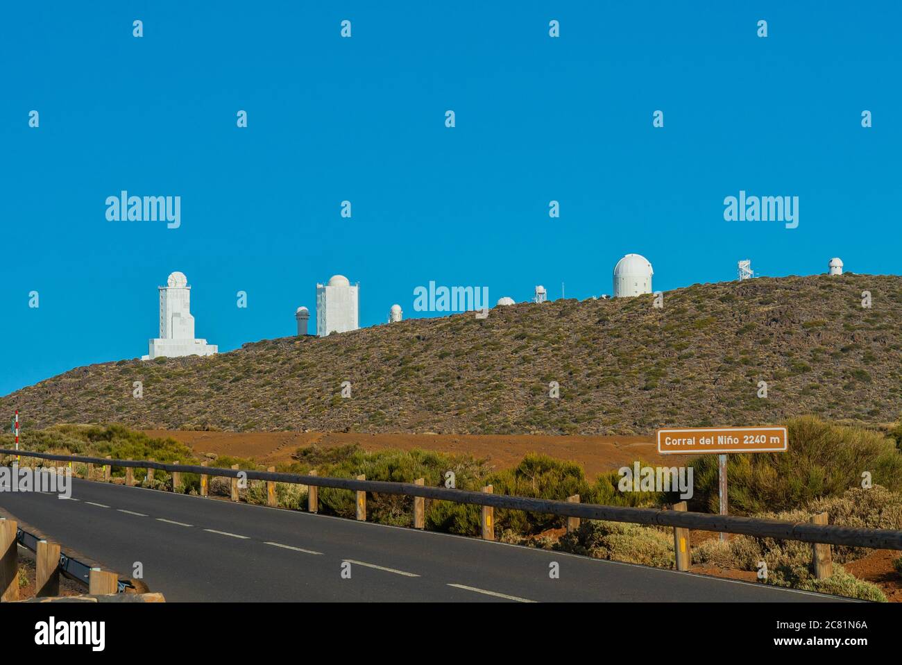 Telescopes of the Astronomical Observatory Izana on the mount Teide, Tenerife, Canary Islands Stock Photo
