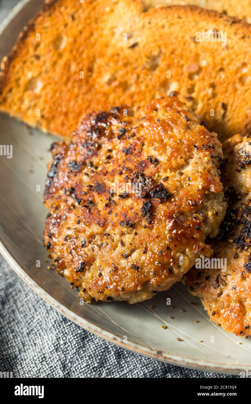 Homemade Breakfast Sausage Patty with Eggs and Toast Stock Photo Alamy
