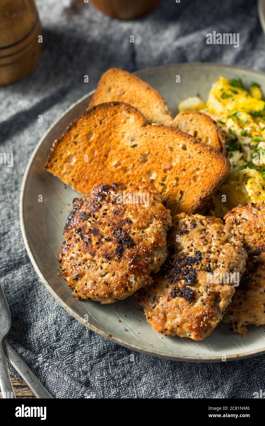 Homemade Breakfast Sausage Patty with Eggs and Toast Stock Photo Alamy