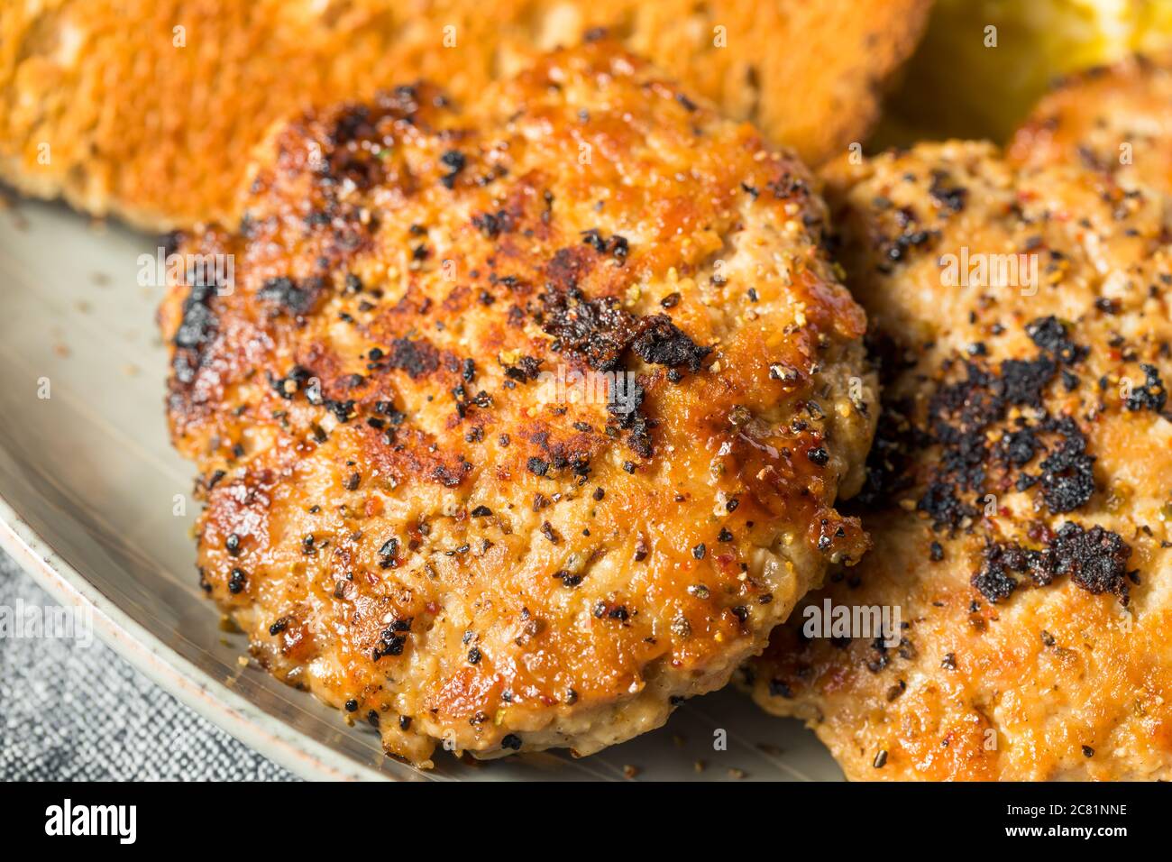 Homemade Breakfast Sausage Patty with Eggs and Toast Stock Photo Alamy