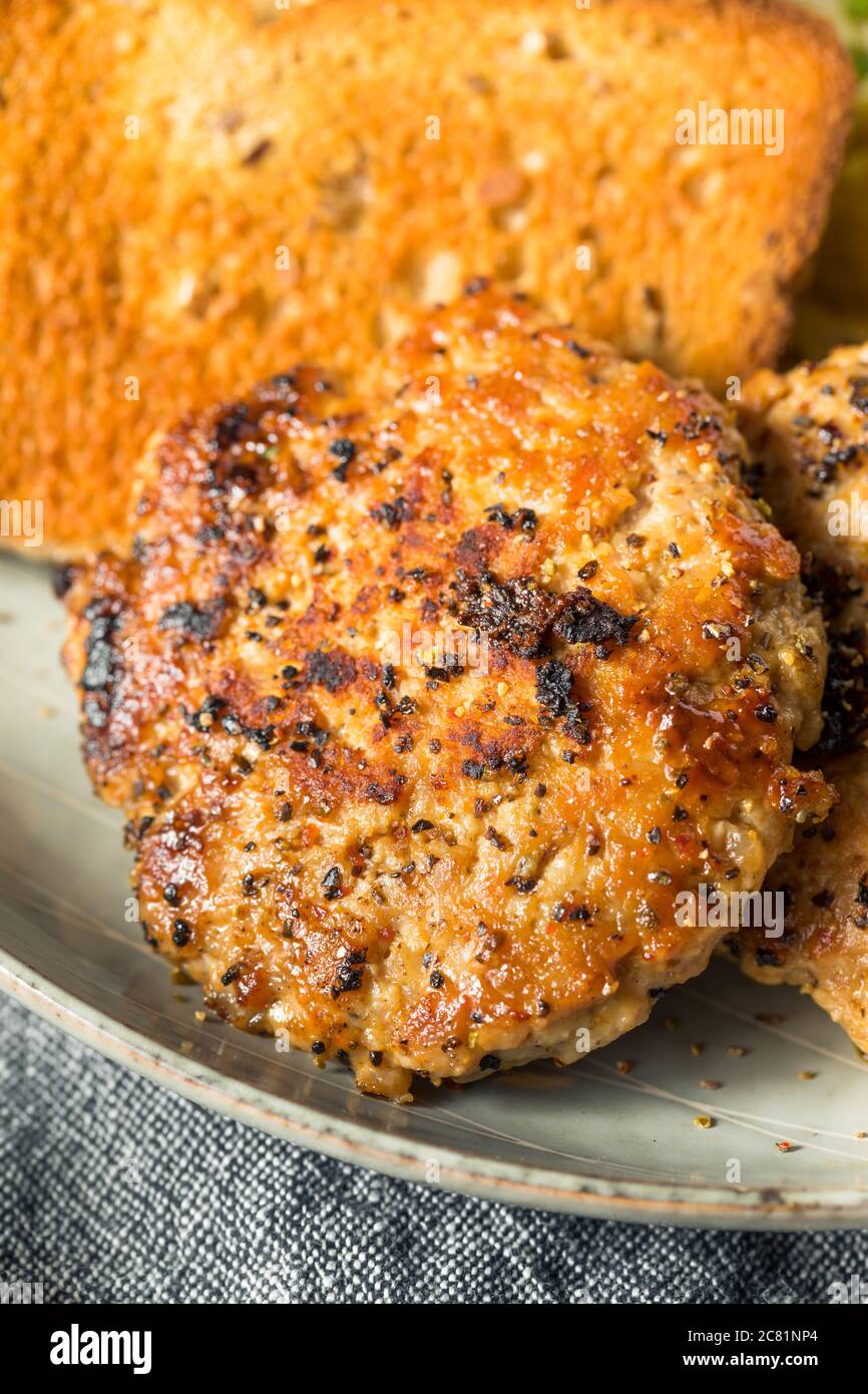 Homemade Breakfast Sausage Patty with Eggs and Toast Stock Photo Alamy