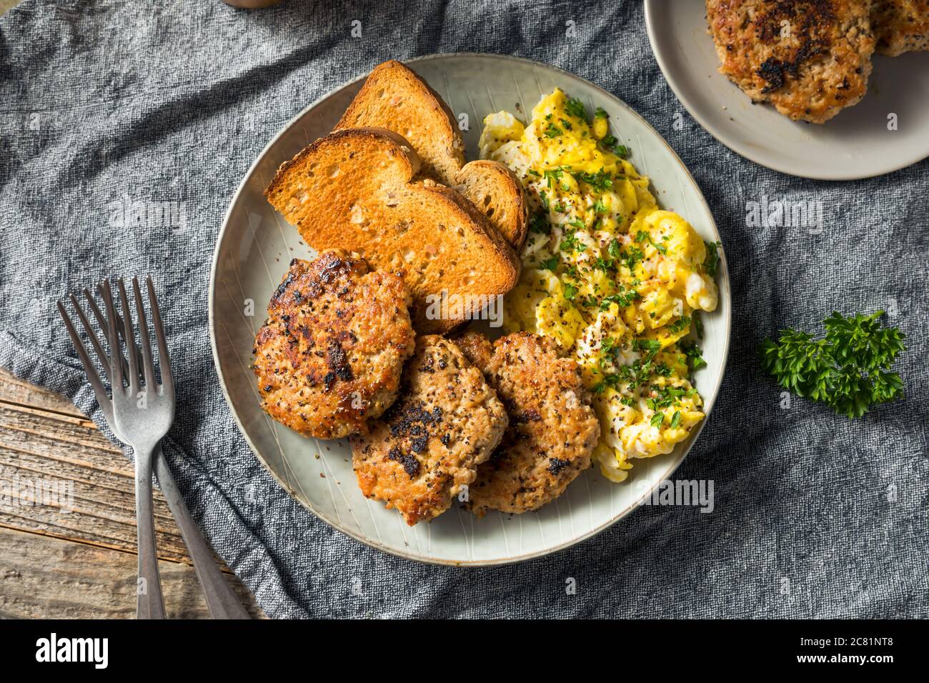 Homemade Breakfast Sausage Patty with Eggs and Toast Stock Photo Alamy