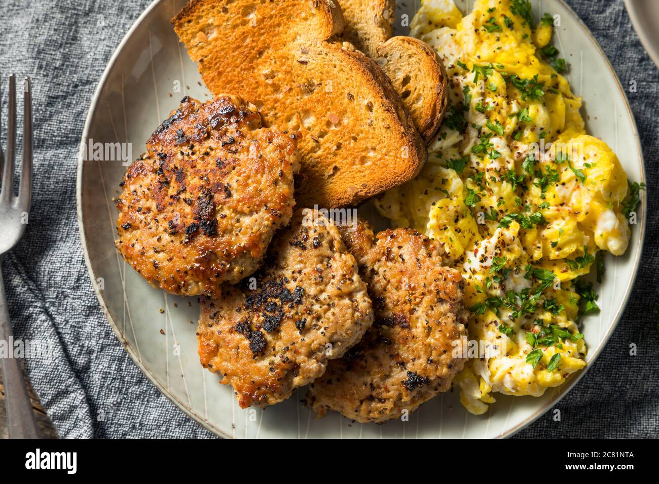 Homemade Breakfast Sausage Patty with Eggs and Toast Stock Photo Alamy