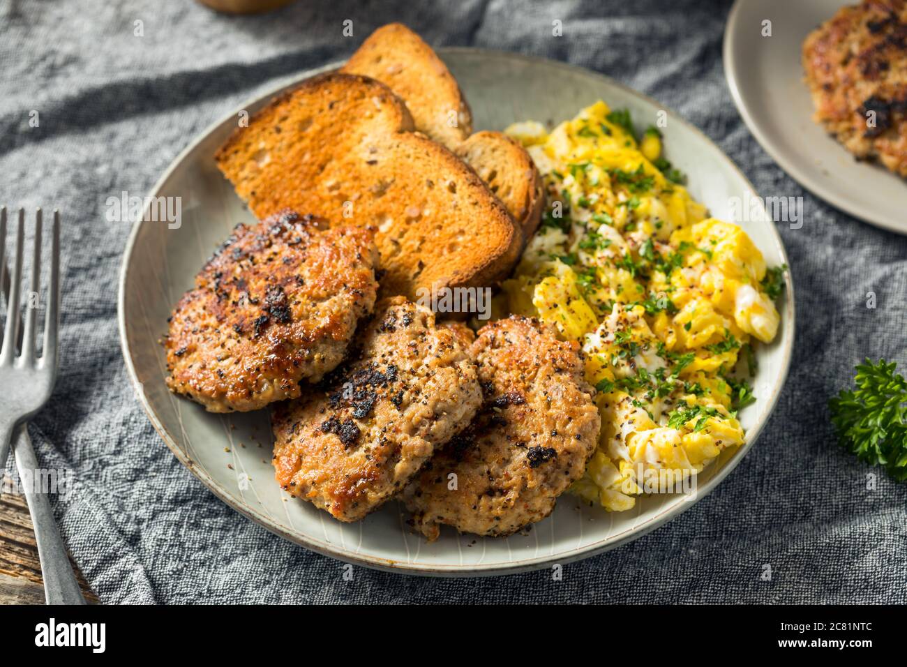 Homemade Breakfast Sausage Patty with Eggs and Toast Stock Photo Alamy