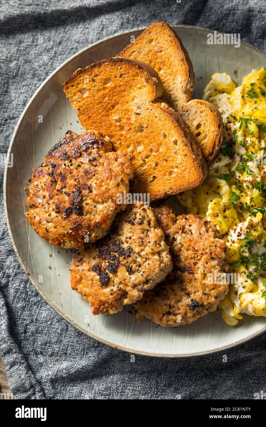 Homemade Breakfast Sausage Patty with Eggs and Toast Stock Photo Alamy