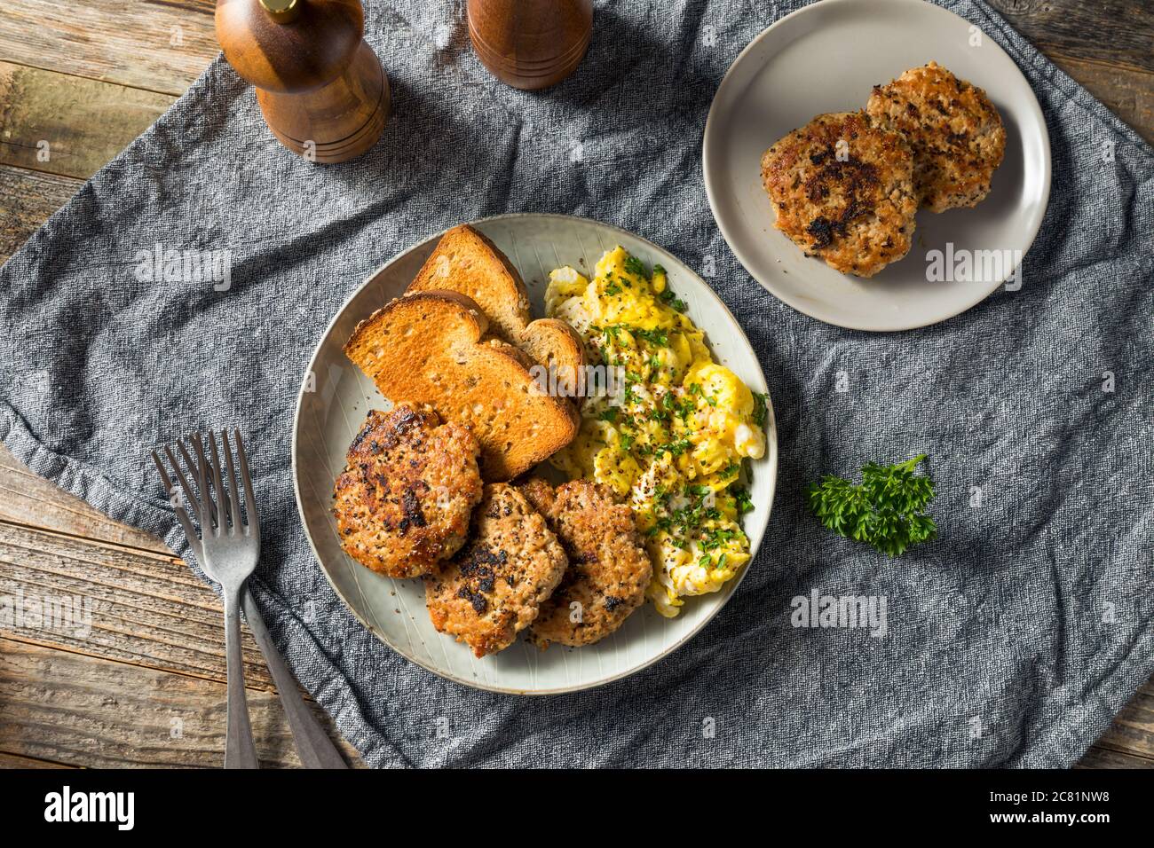 Homemade Breakfast Sausage Patty with Eggs and Toast Stock Photo Alamy