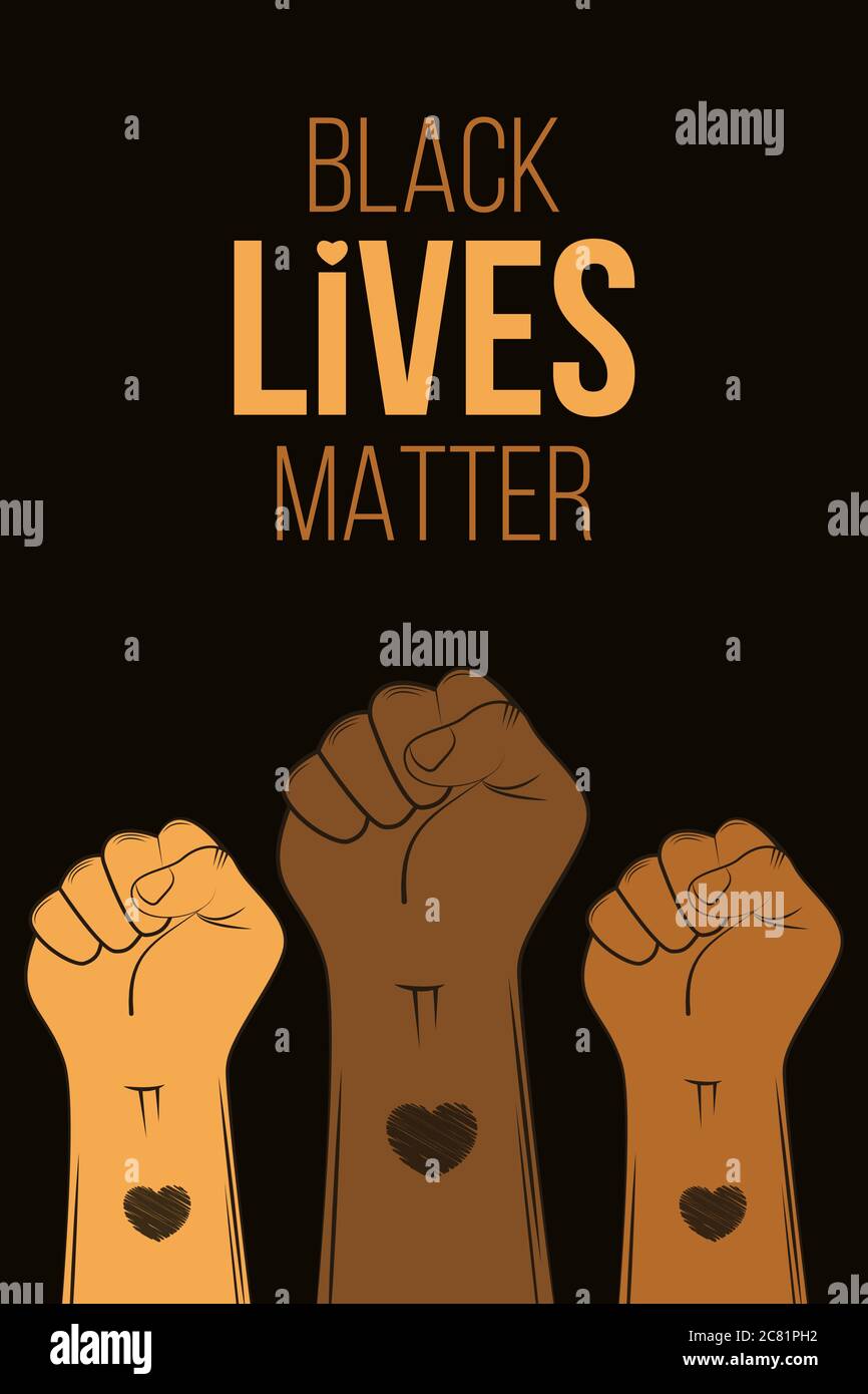 Poster for Black Lives Matter protest in USA. Stop violence to black  people. Fist symbol with heart tattoo on a dark background. Hand draw  cartoon. Ve Stock Vector Image & Art -