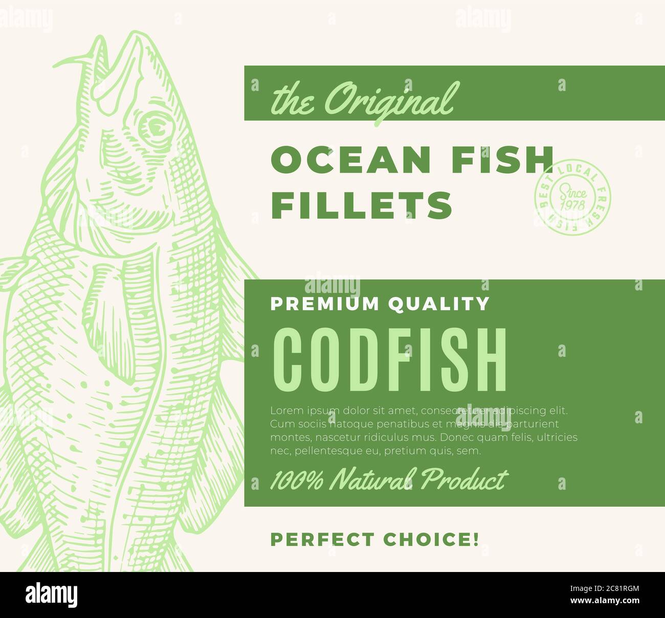 Premium Quality Fish Fillets. Abstract Vector Fish Packaging Design or ...