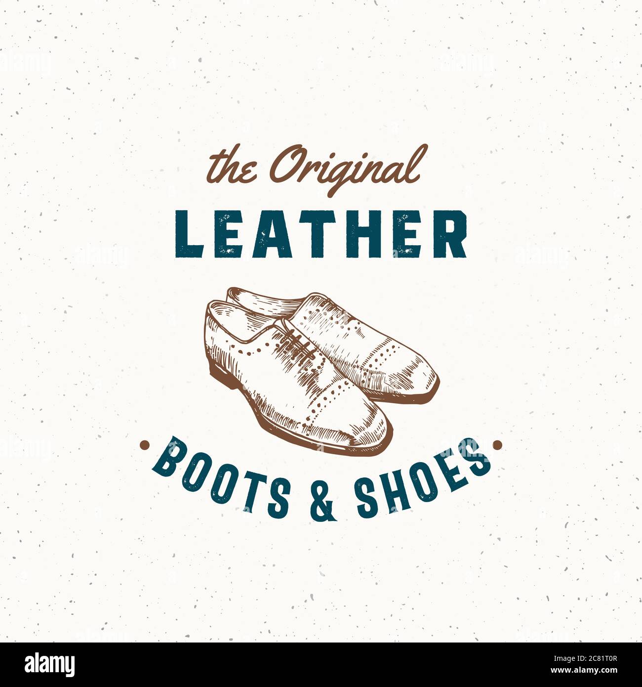 Original Leather Boots and Shoes Retro Vector Sign, Symbol or Logo Template. Men Shoe Illustration and Vintage Typography Emblem with Shabby Texture. Stock Vector