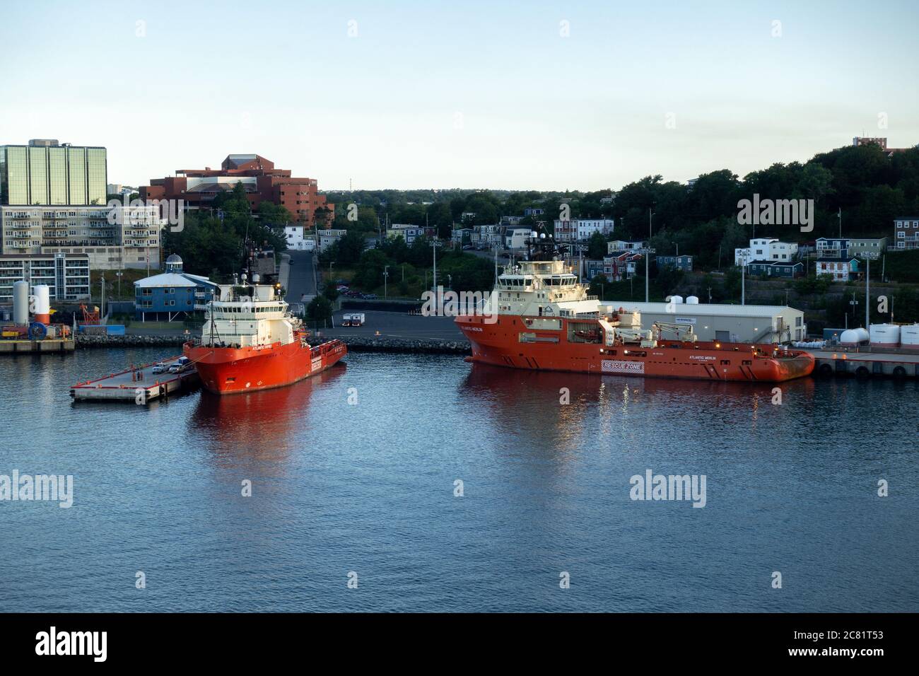 Two Offshore Supply Ships Atlantic Merlin And Atlantic Osprey In Port St John's Harbour Newfoundland Canada Stock Photo