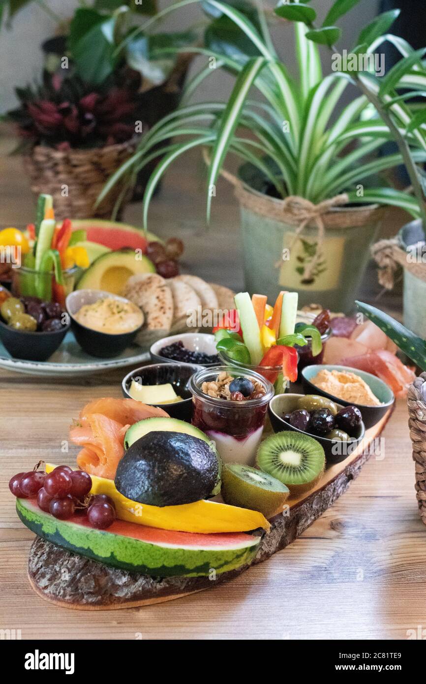 Delicious and various delicacies with veggies and fruits Stock Photo ...