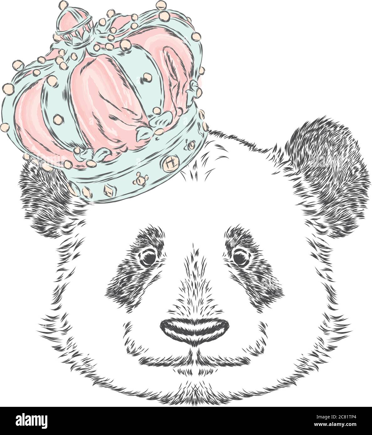 Funny panda in the crown. Vector illustration. Stock Vector