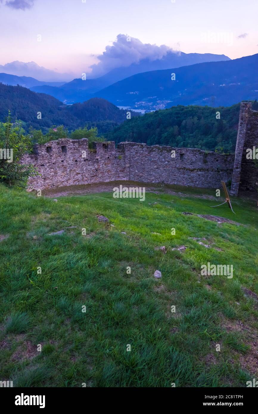Pergine Valsugana, Italy - August 11, 2019: Scenic landscape of Italian Alps at sunset in Trentino Alto Adige, Trento Province, Italy Stock Photo