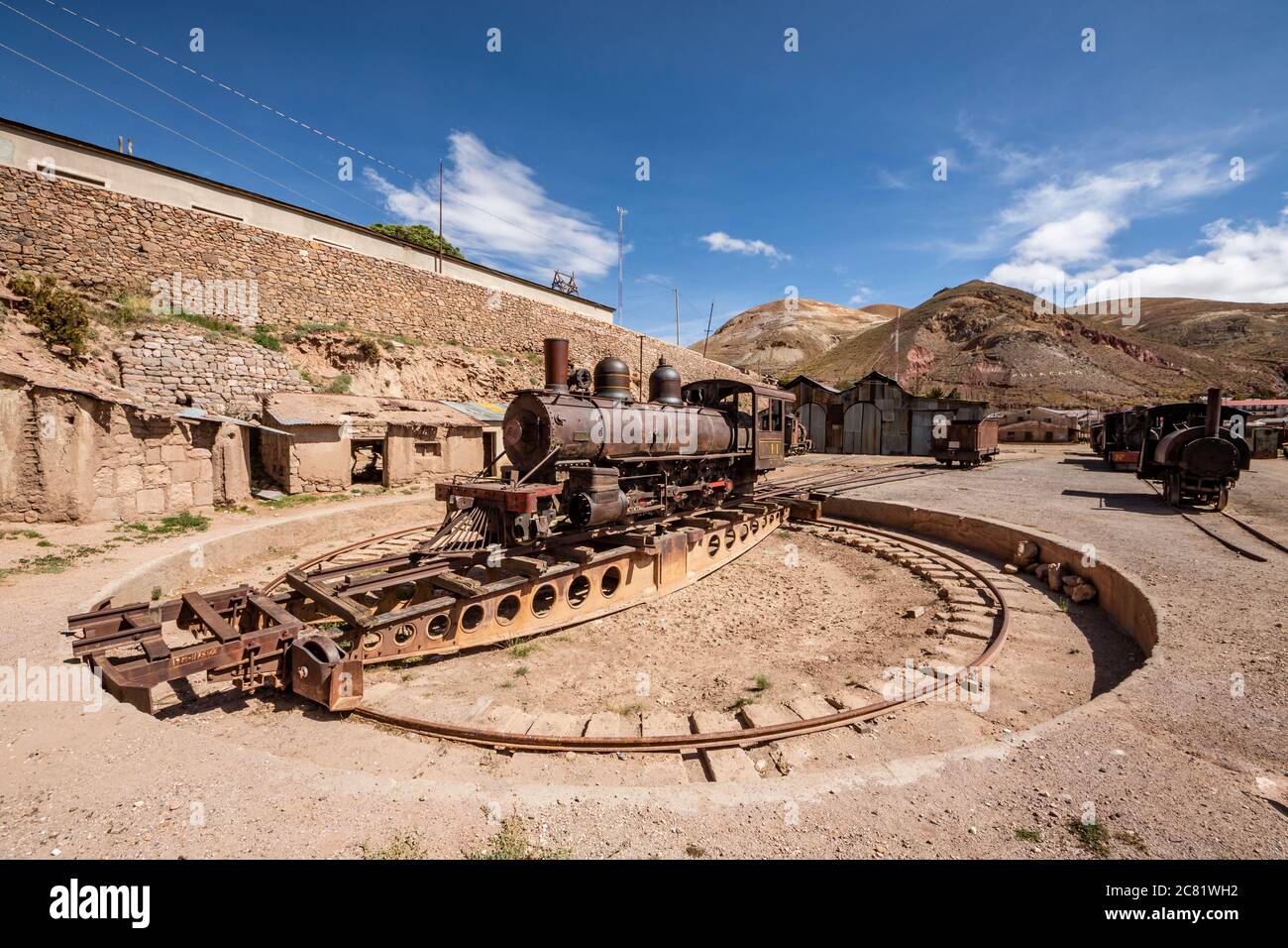 Rogers locomotive 5544, built in 1900, on a turntable; Pulacayo, Potosi Department, Bolivia Stock Photo