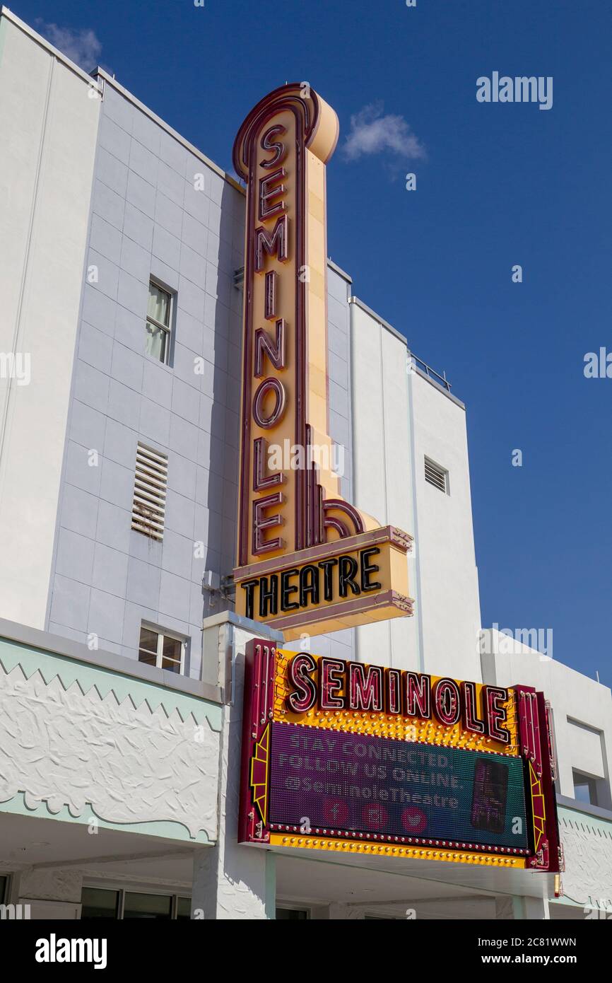 The Historic Seminole Theater is the premiere performing arts center of Homestead, Florida. The Seminole provides a creative hub of theater, music, da Stock Photo