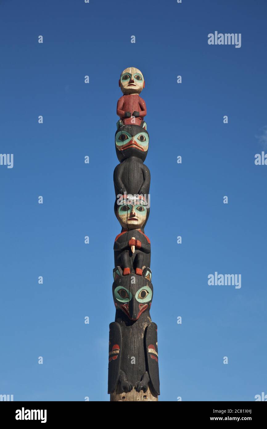 Baranof Totem Pole At Totem Pole In Downtown Sitka, Southeast Alaska Stock Photo
