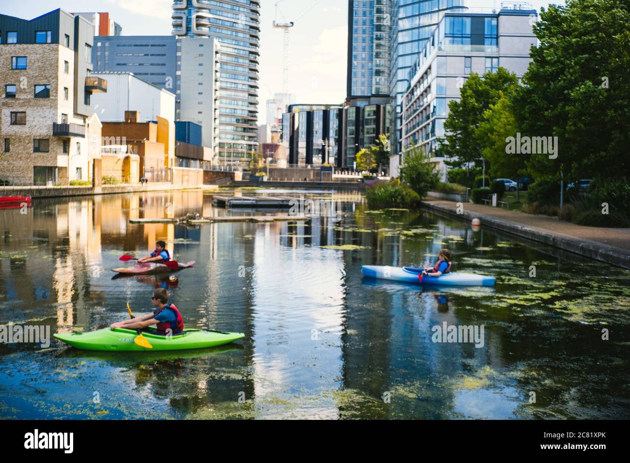 Islington Boat Club hosts a youth session out on the water of the canal, 2020. Stock Photo