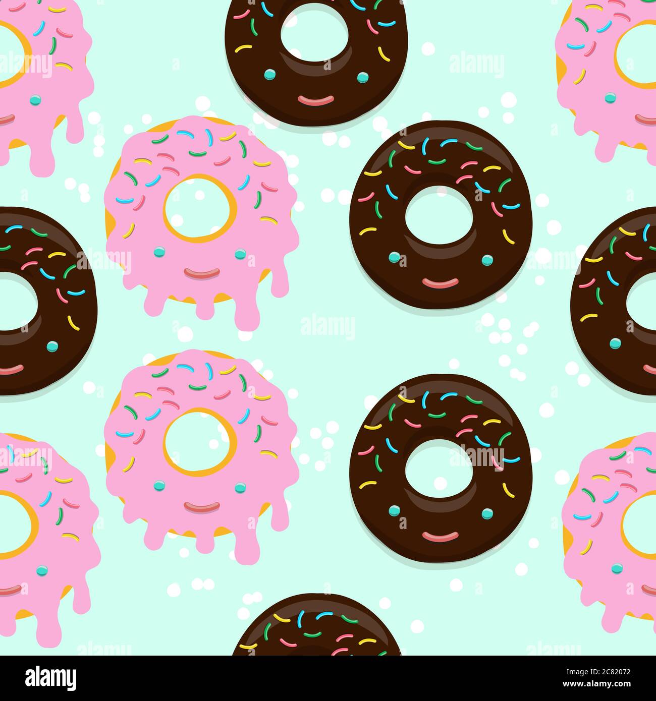 Vector seamless pattern illustration of donuts in chocolate and pink ...