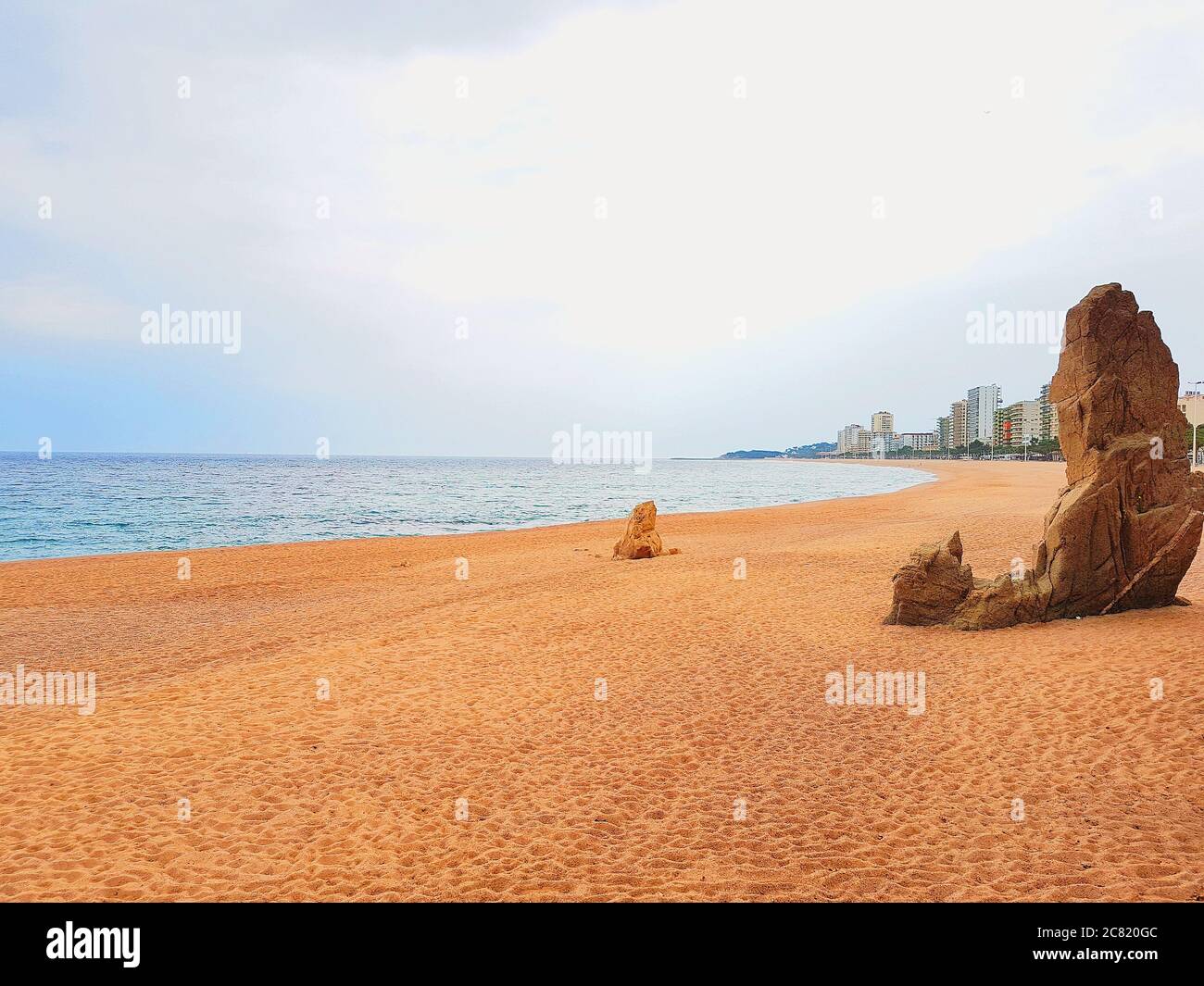 Mediterranean beach in Costa Brava, Platja d Aro, Spain Stock Photo - Alamy