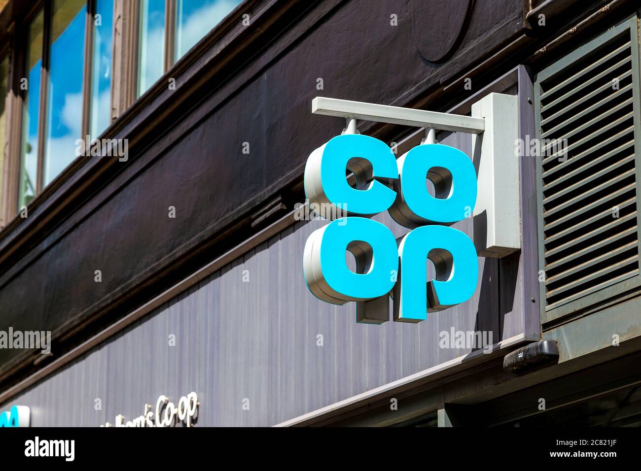 Co-op grocery store chain sign on the facade Stock Photo