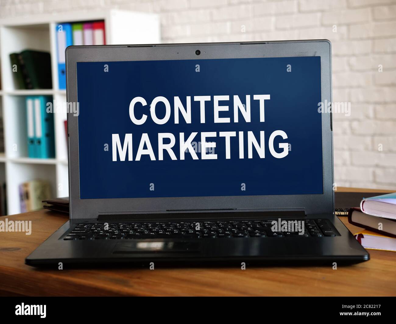 Information about content marketing in the laptop. Stock Photo