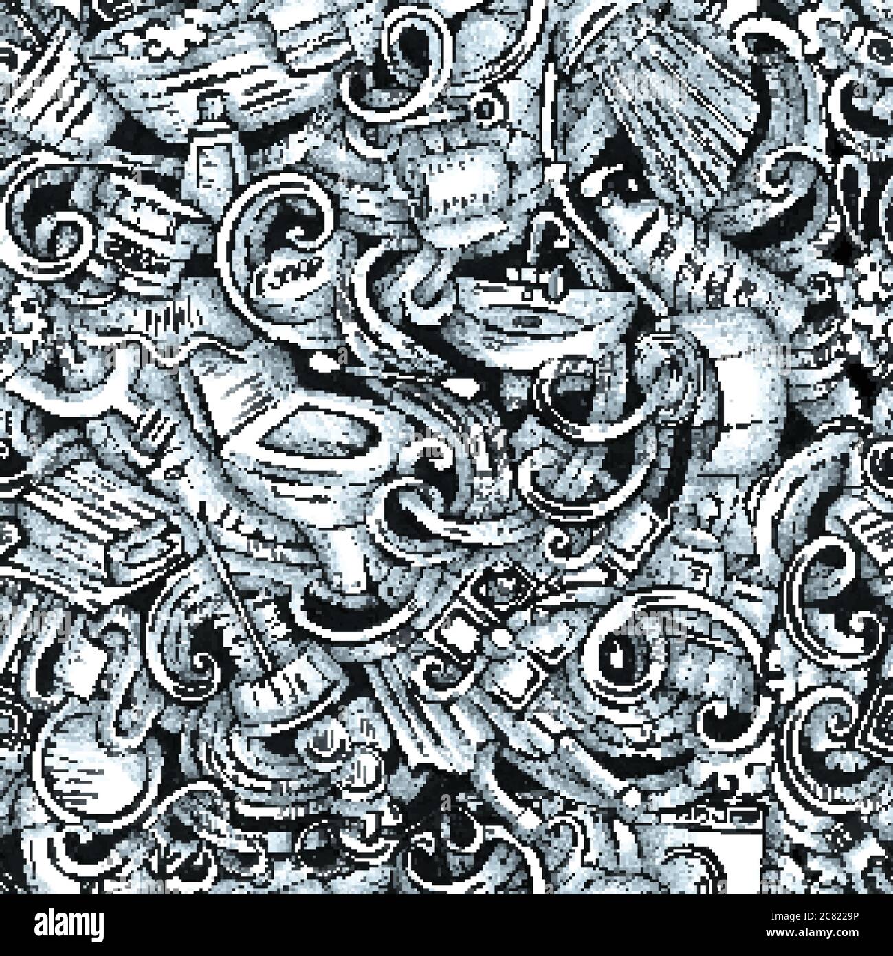 Bathroom vector hand drawn doodles seamless pattern. Graphics background design. Stock Vector