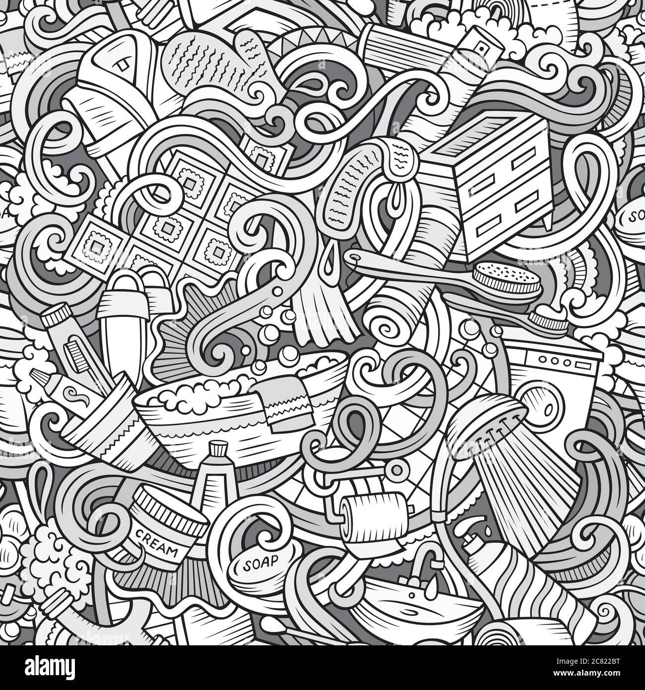 Cartoon cute doodles Bathroom seamless pattern Stock Vector